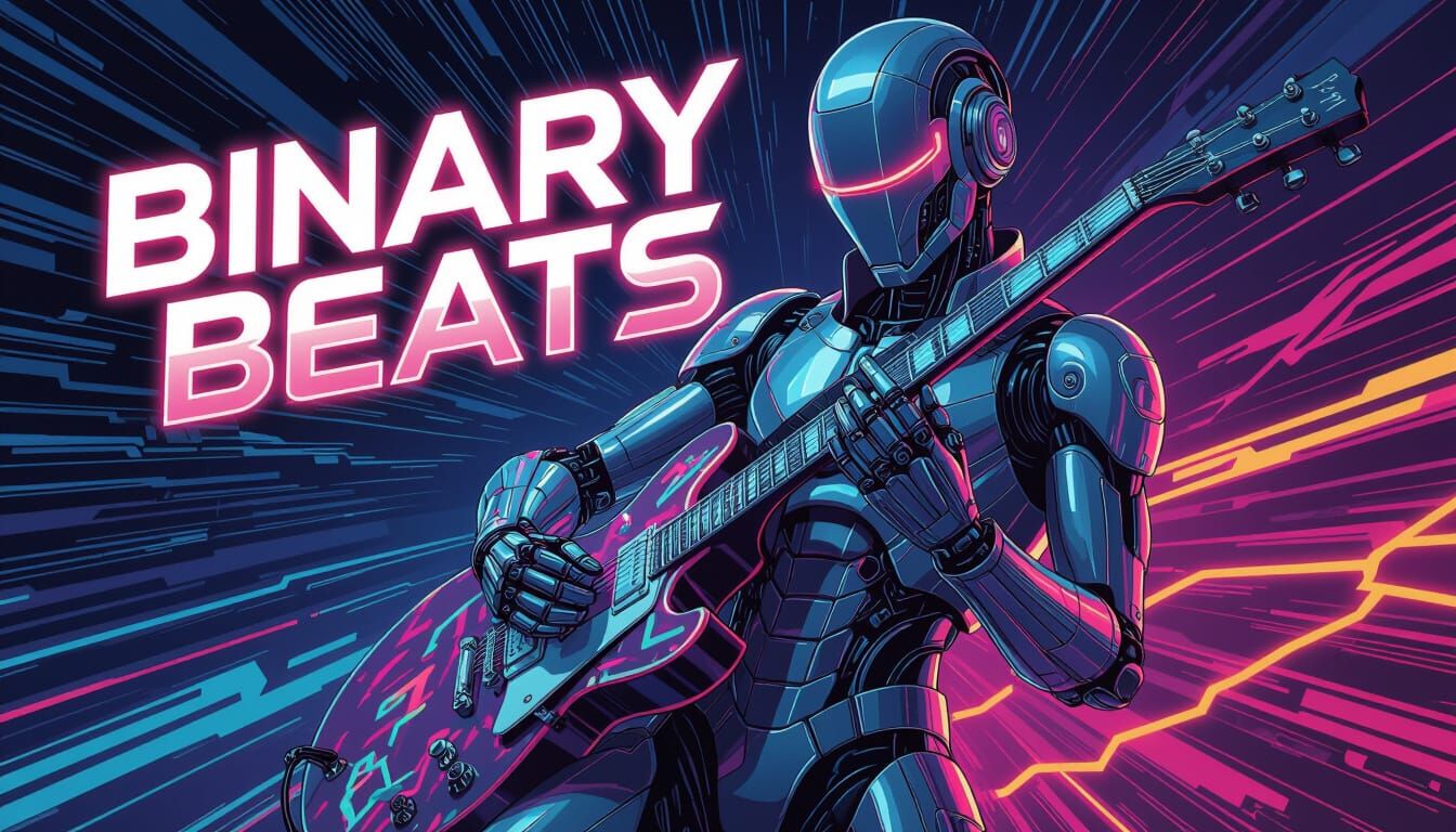 Android Plays Electric Guitar in Comic Book Style