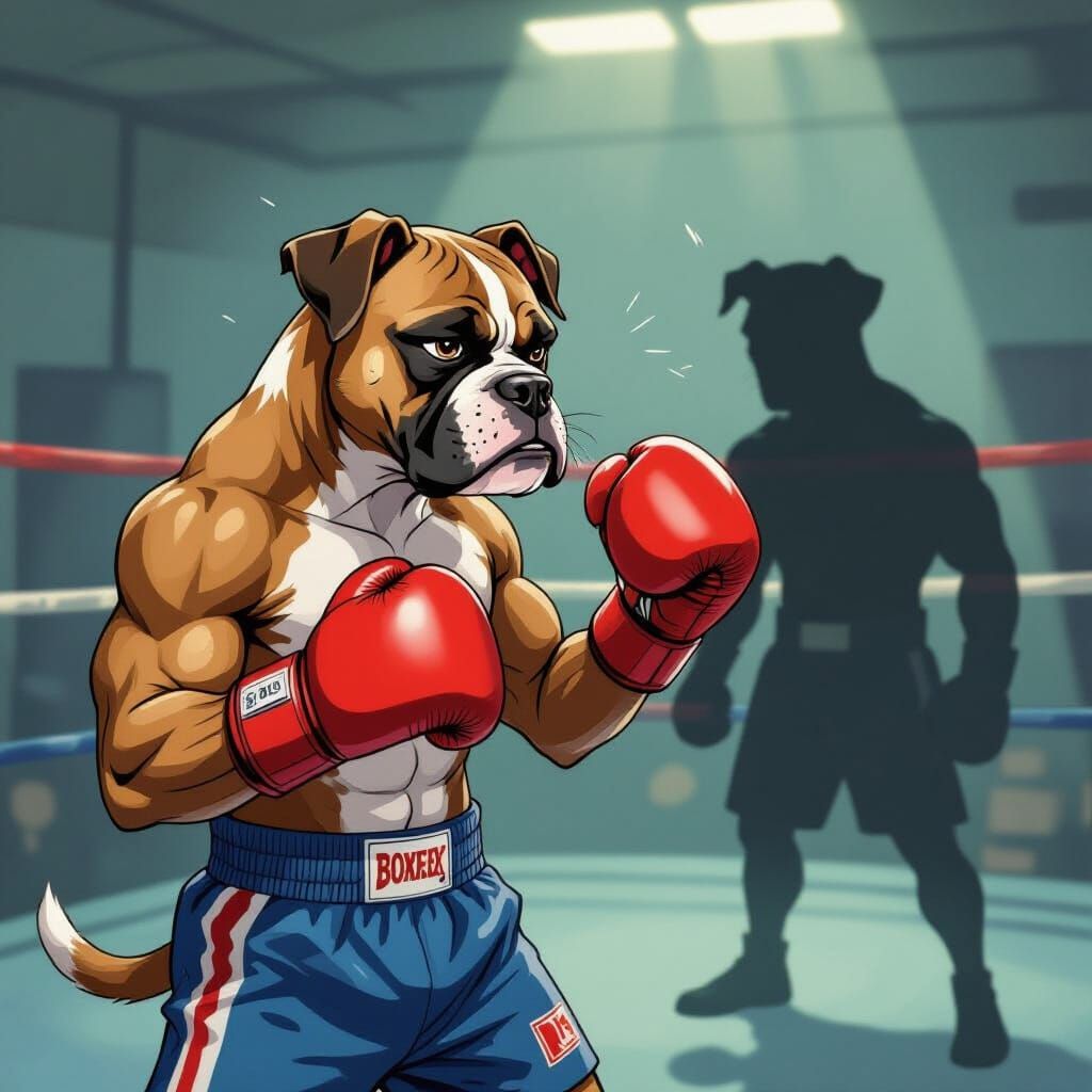 Dog Boxer Shadowboxing in Gym: Dynamic Illustration