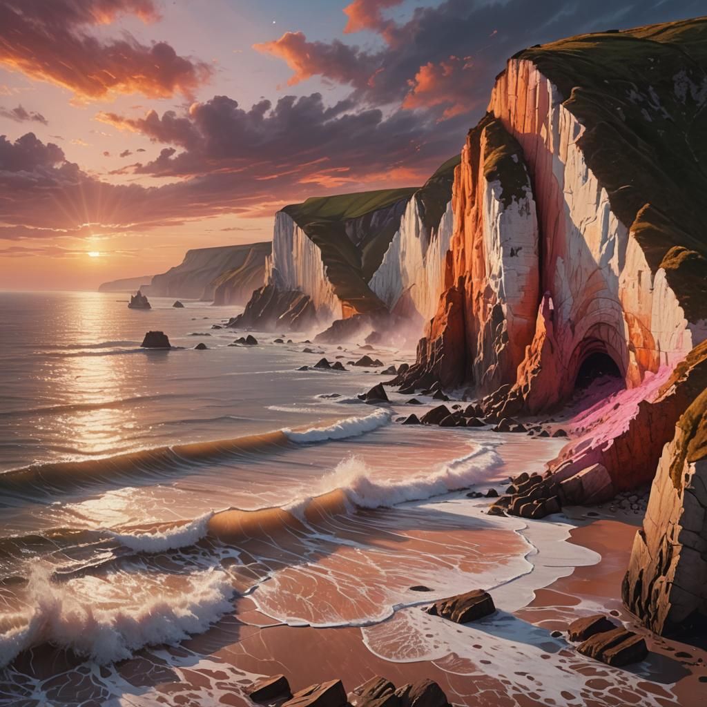 Dramatic Sunset over English Chalk Coastline