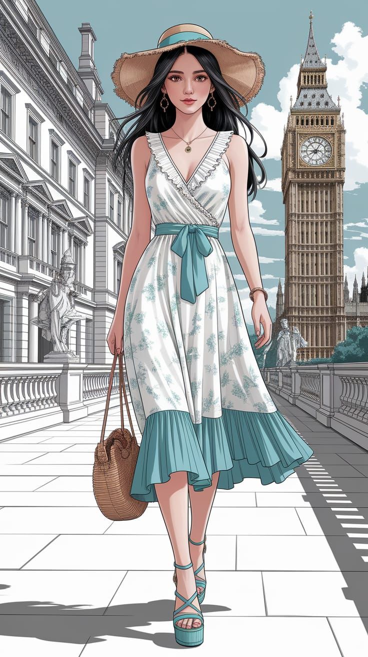 Woman in Bohemian Dress Fashion Sketch