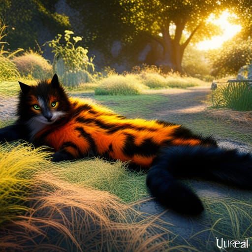Orange and Black Cat in Detailed Matte Painting