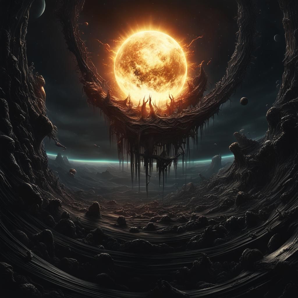 Dark Planet Devours Sun in Digital Matte Painting