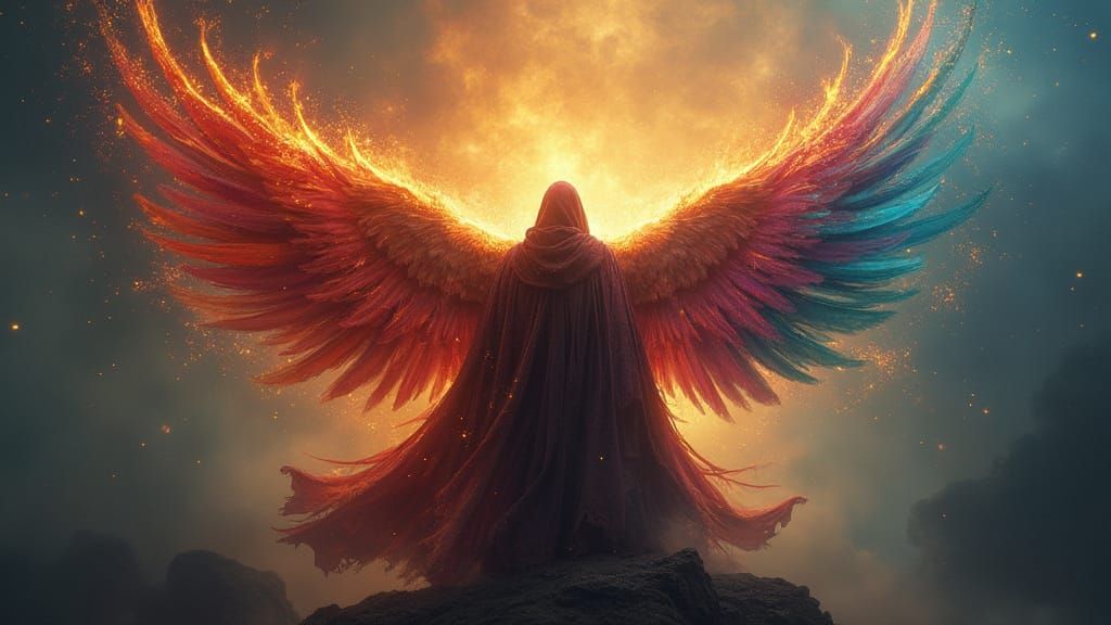 Ancient Wizard Transforms into Vibrant Phoenix