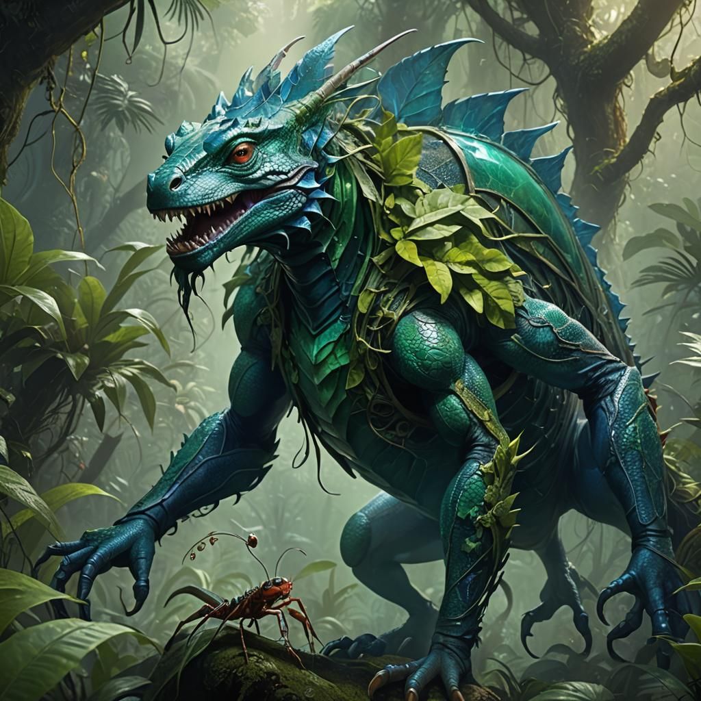 Hybrid Creature Concept Art in Emerald and Sapphire