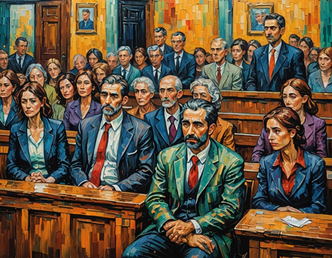 Expressionist Courtroom Scene: Trial of Innocent Man