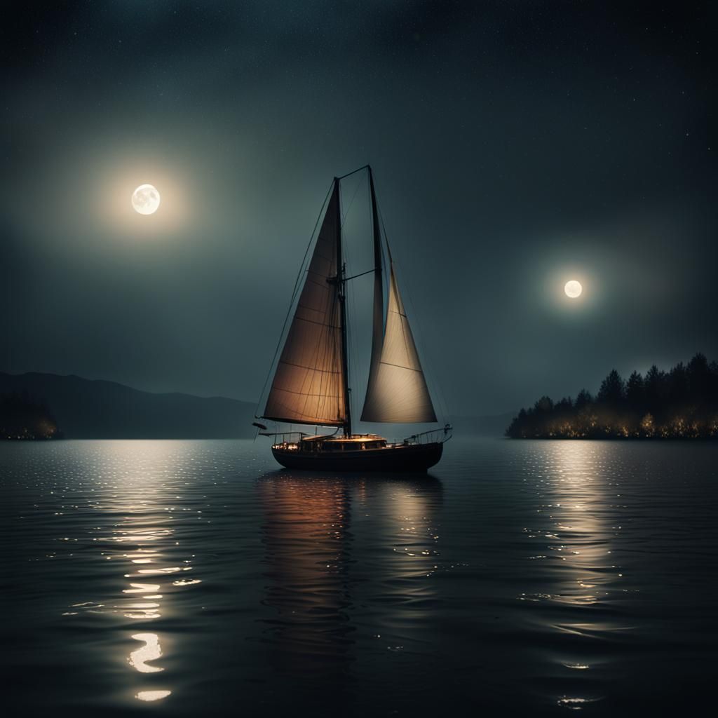 Sailboat Under the Stars: Cinematic Still