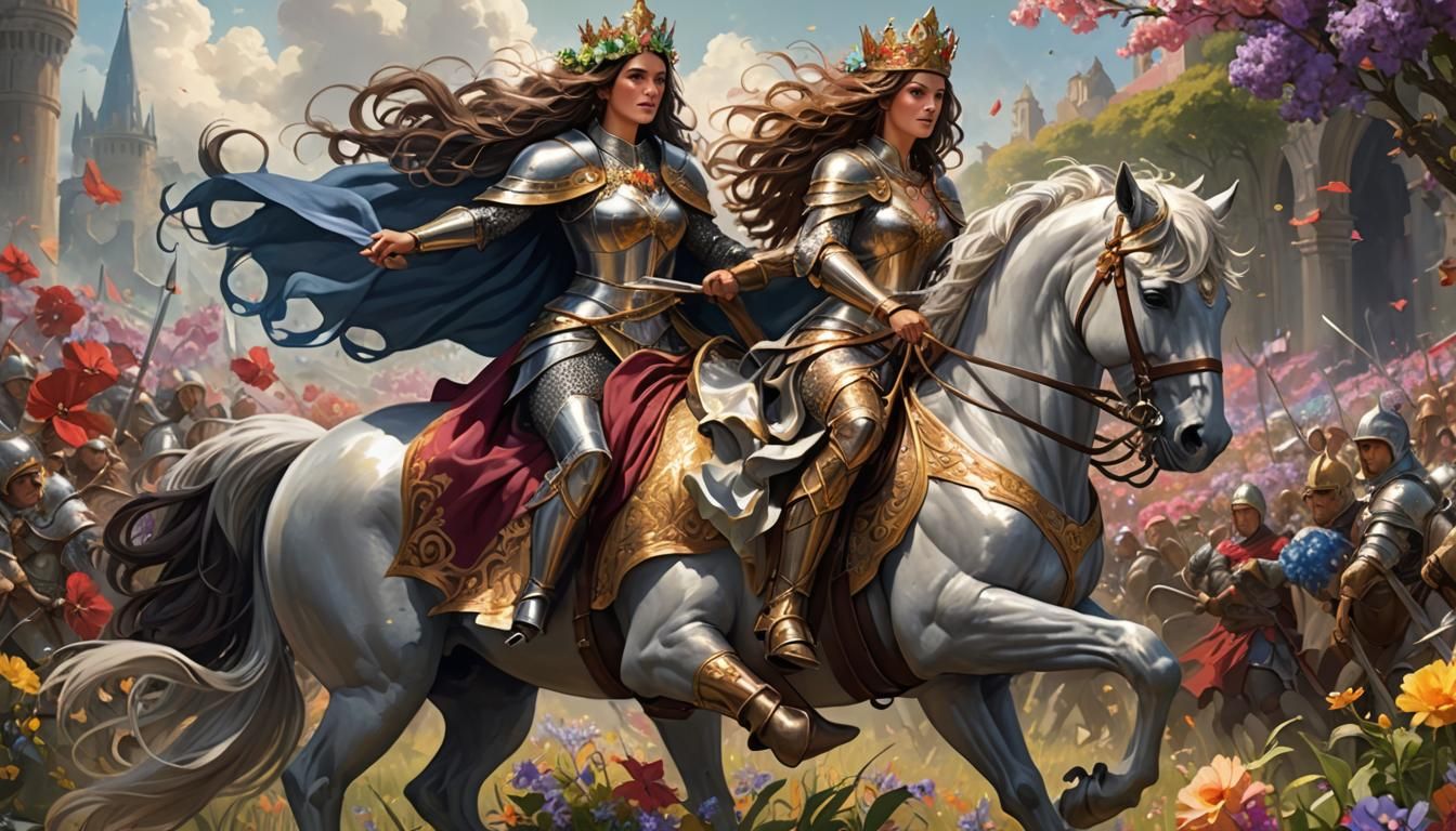 Epic Battlefield: Giant Woman Lifts Armored Knight