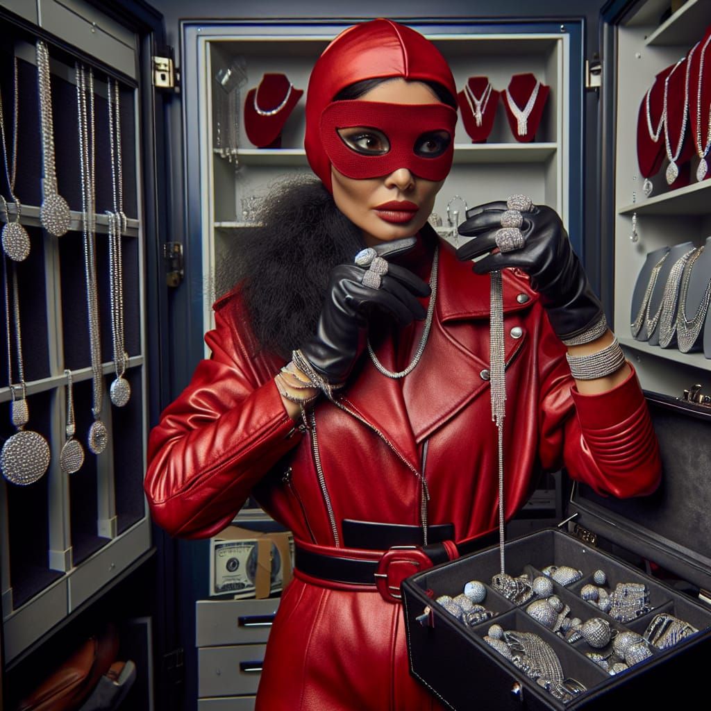 Female Burglar Sleighs Xmas in Red Leather