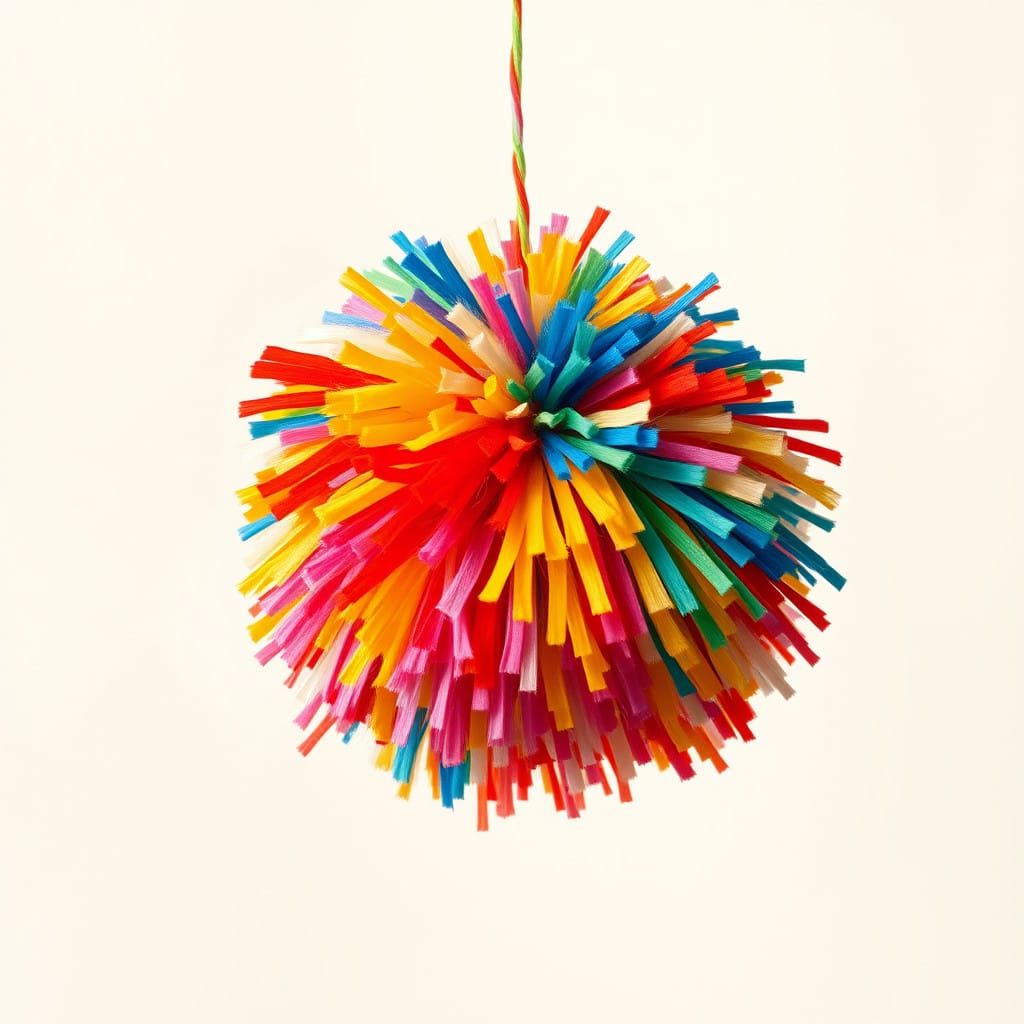 Colorful Pom Pom in Mid-Air with Delicate Textures
