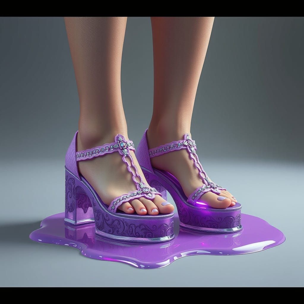 Woman's Feet Stuck in Vibrant Glue in a Fantastical Scene