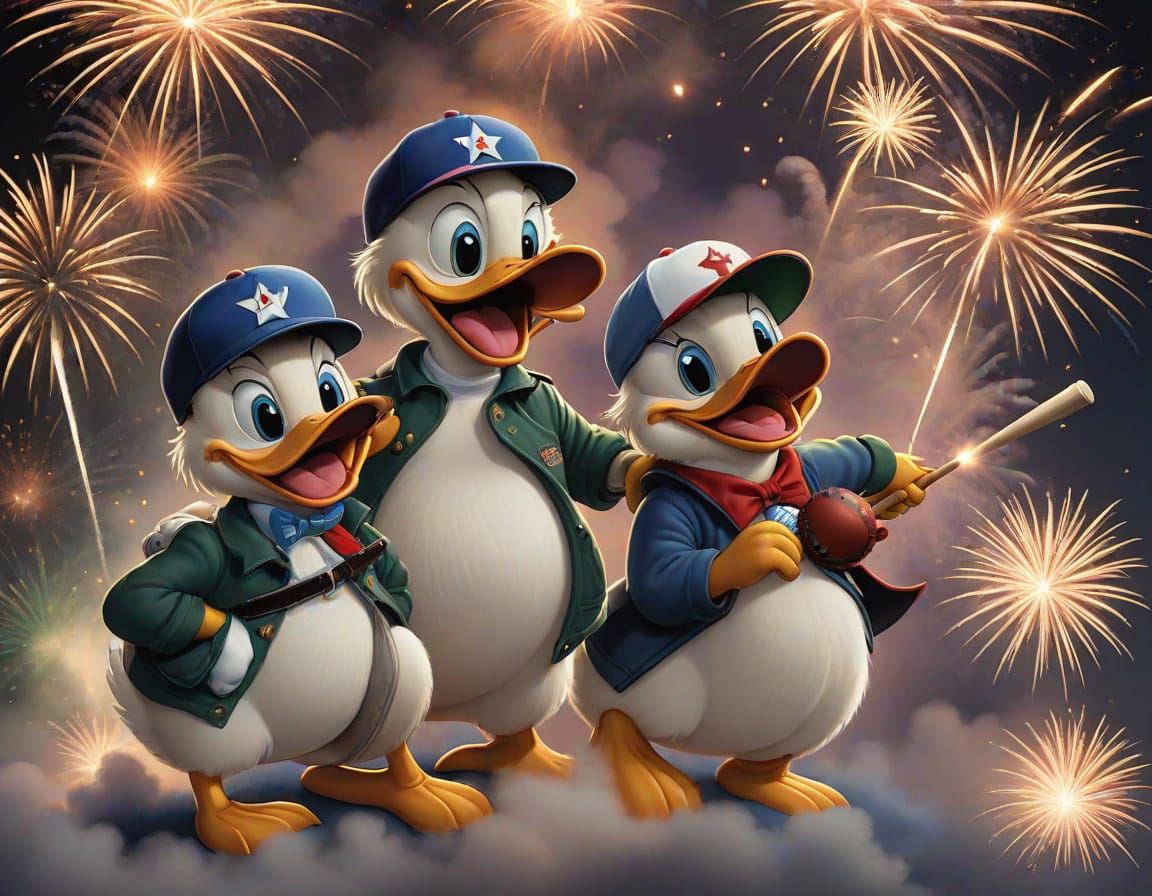 Vibrant Disney Ducks Play with Fireworks