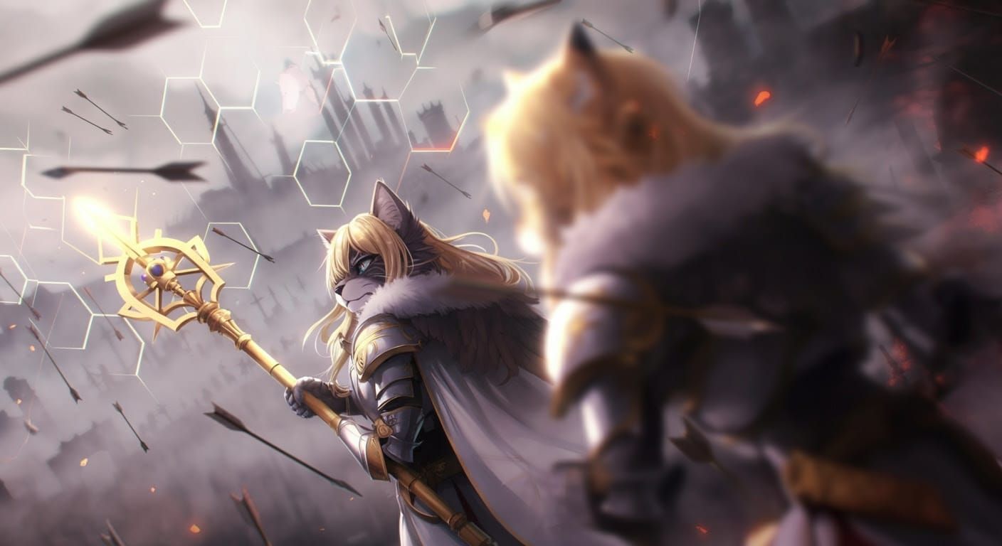 Anime Cat Knight Protected by Forcefield