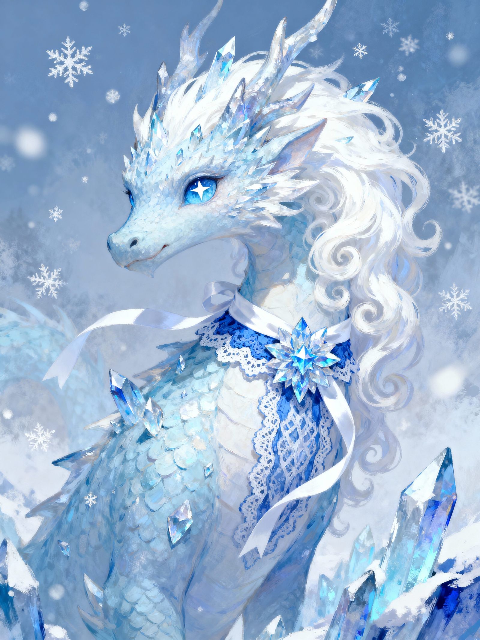 Majestic Dragon with Ice Crystals and Starry Eyes