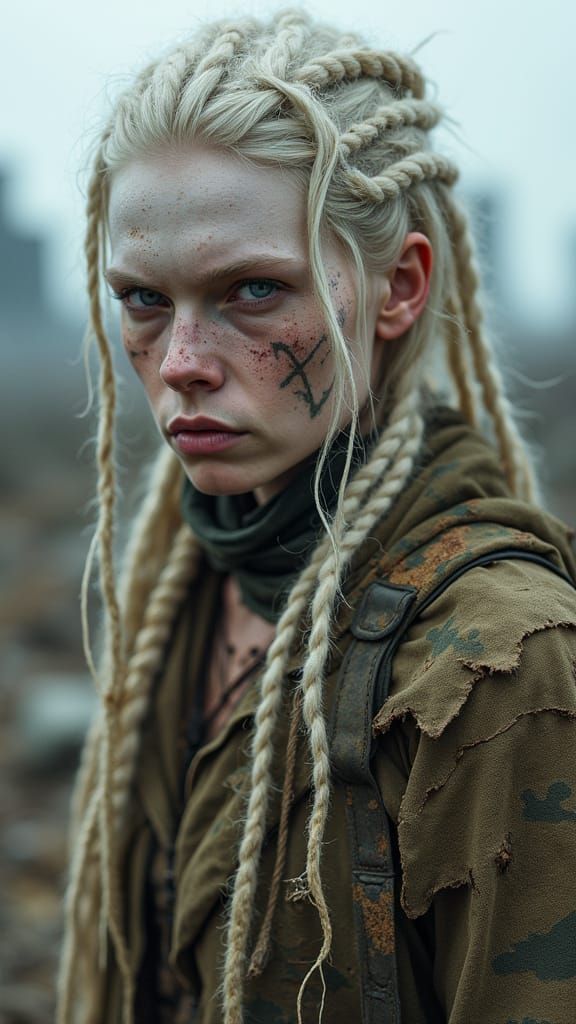 Albino Wasteland Huntress in Post-Apocalyptic City