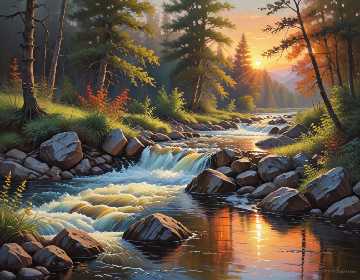Peaceful Evening Landscape in Vibrant Oil Painting