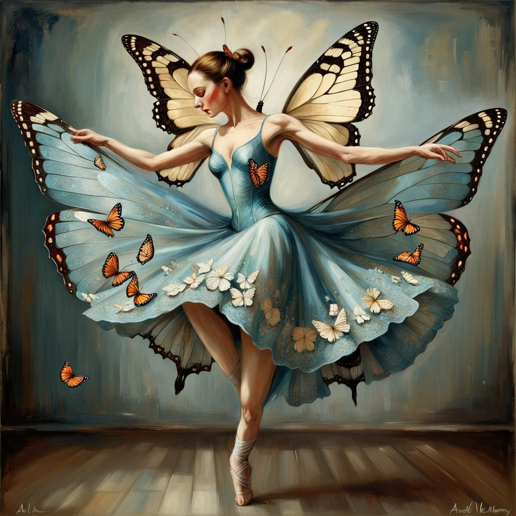 Butterfly Dance in Surrealist Painting Style