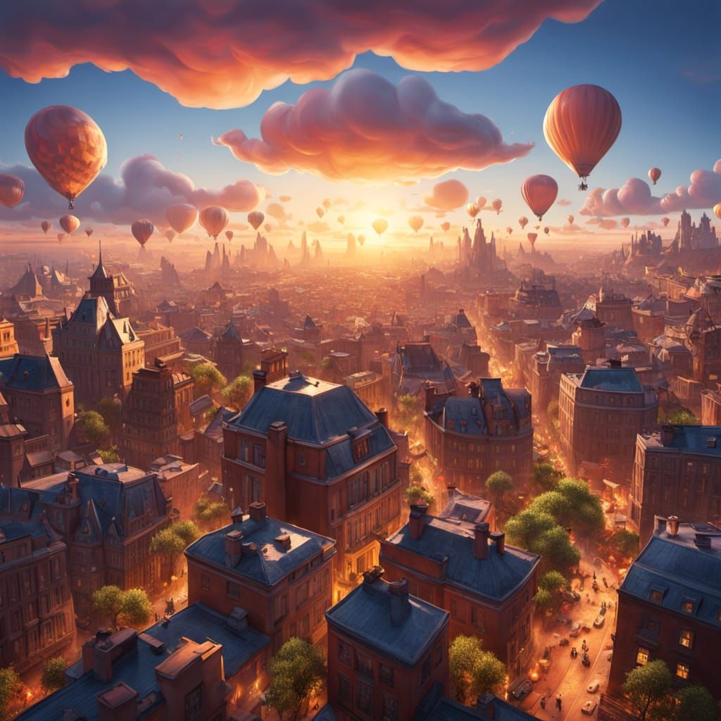 Optimistic Sky Overwhelms City in Whimsical 3D Animation Sty...