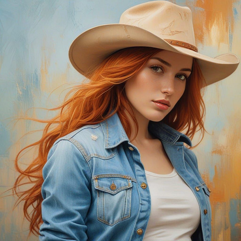 Dreamy Cowgirl in Abstract Art Style