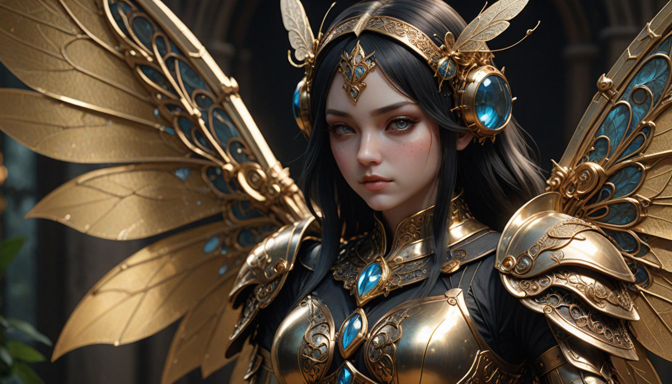 Gothic Anime Warrior with Dragonfly Wings