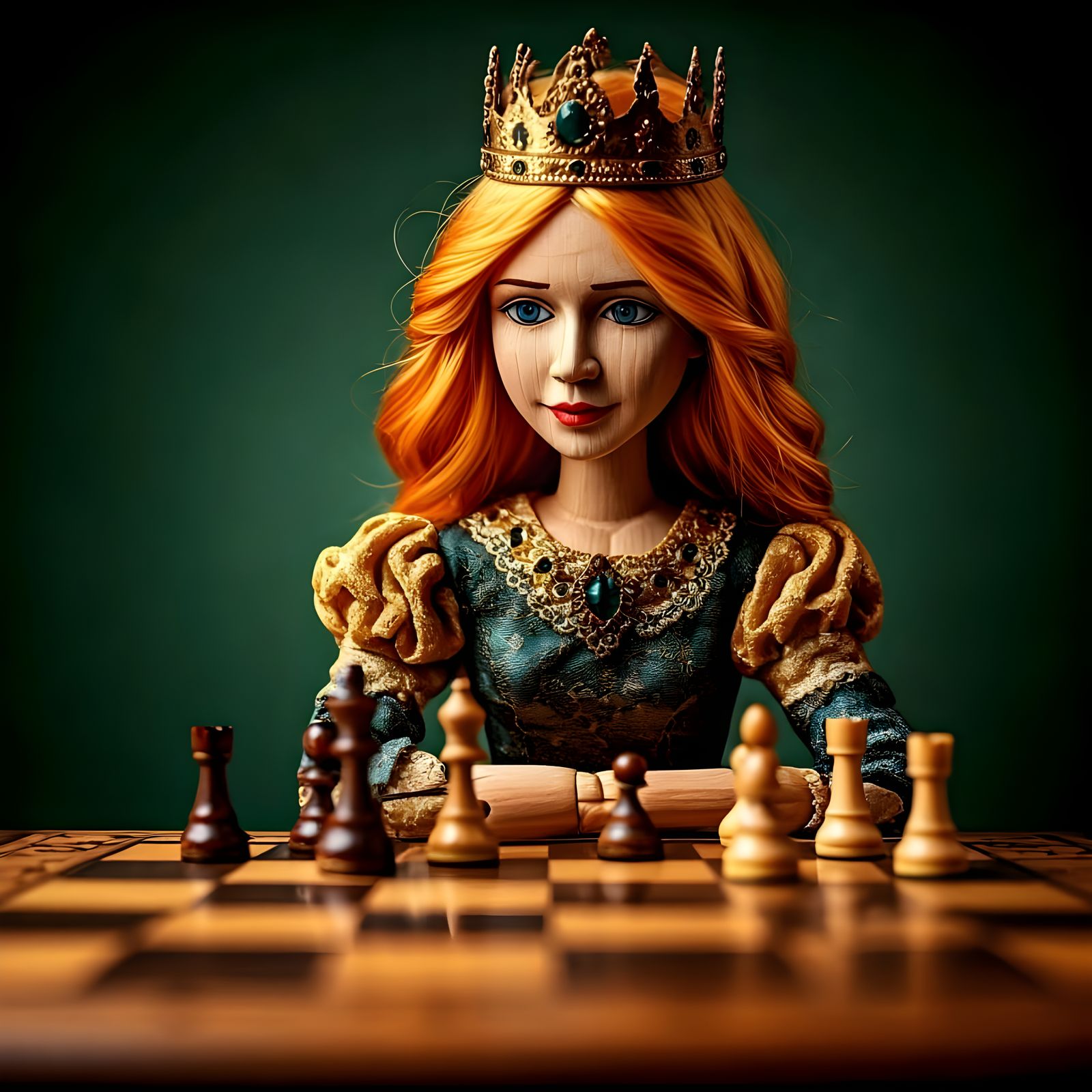 Elegant Medieval Fantasy Puppet Princess Plays Chess in Rust...