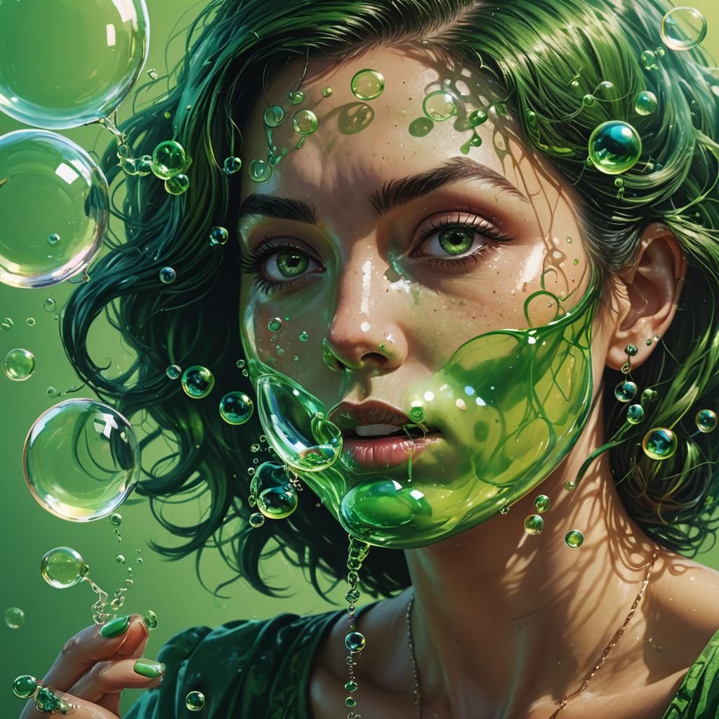 Woman Drinks Poison: Hyperrealistic Splash Art Portrait