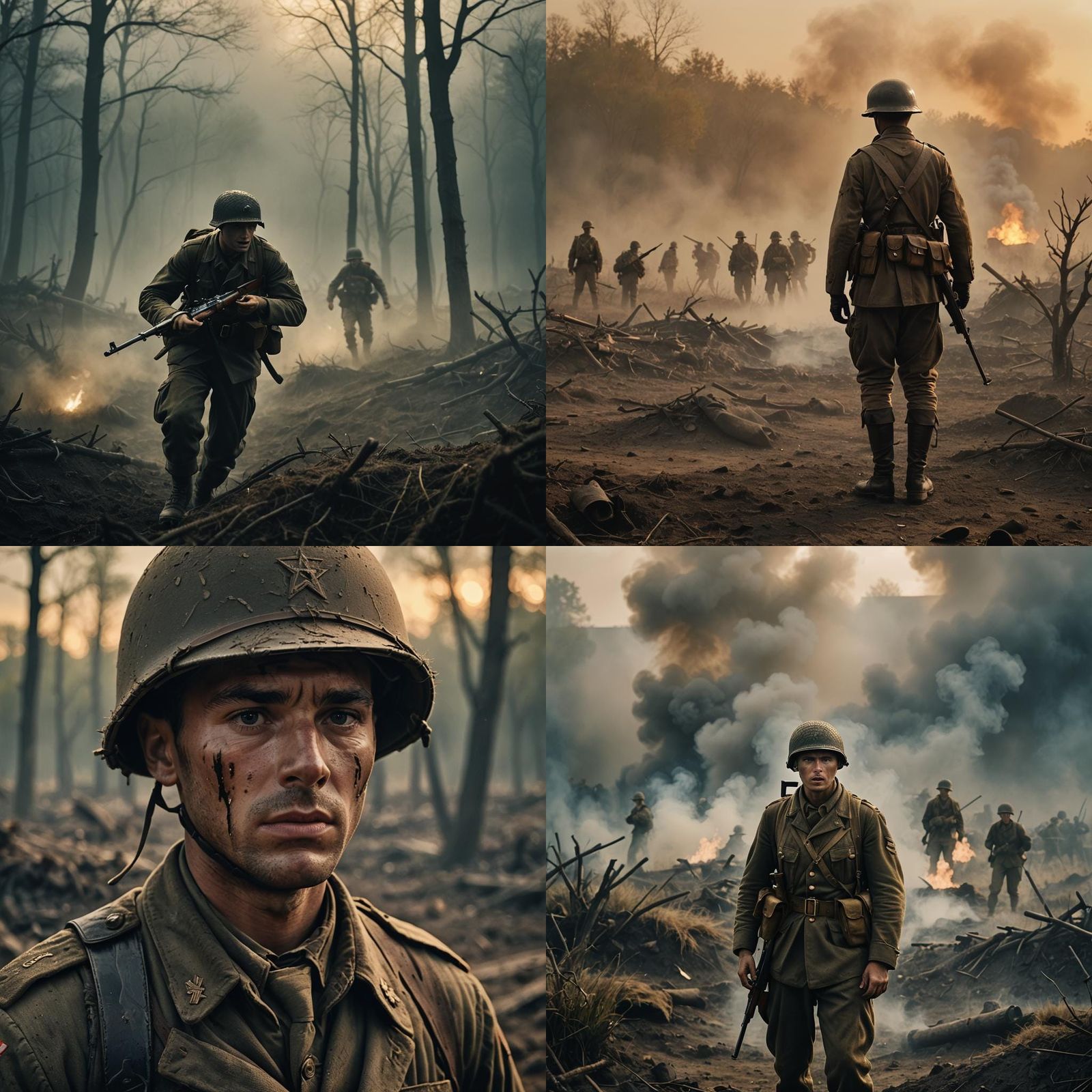 Scary WWII Soldier in Battlefield: Cinematic Film Still