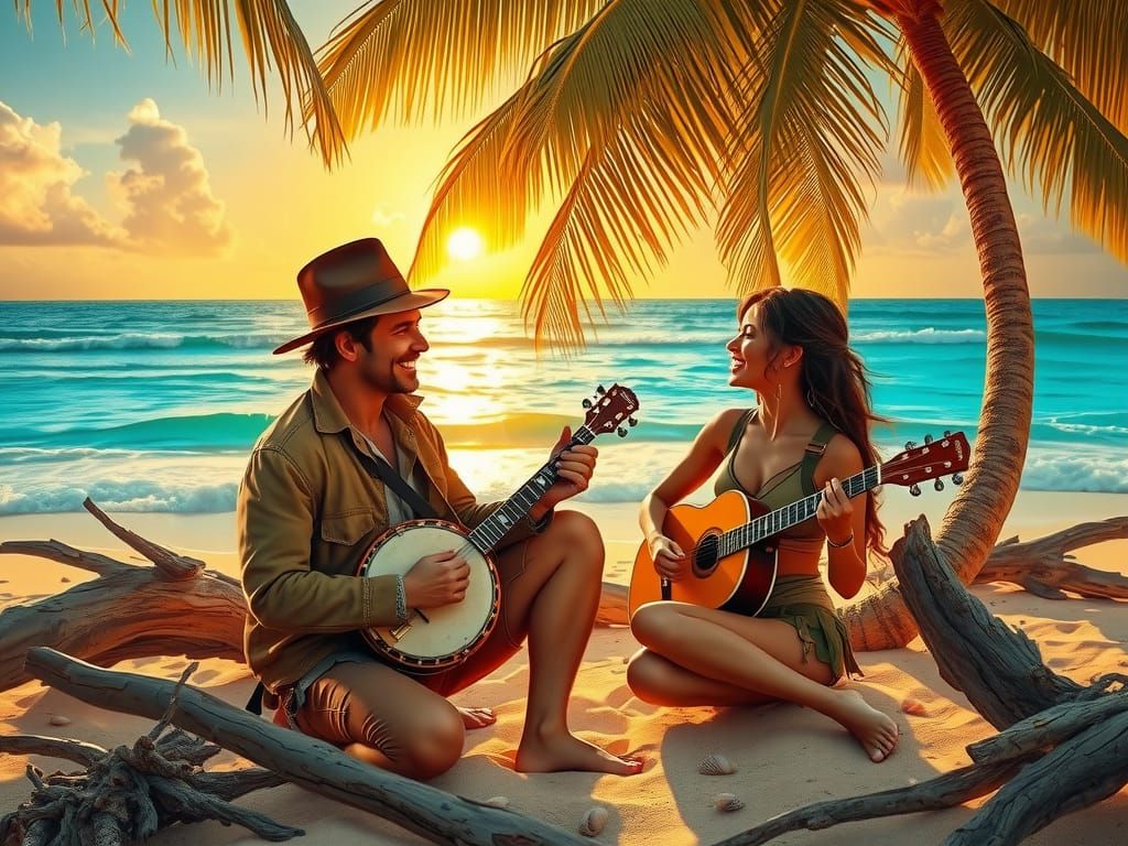 Indiana Jones and Lara Croft's Beach Banjo Duet