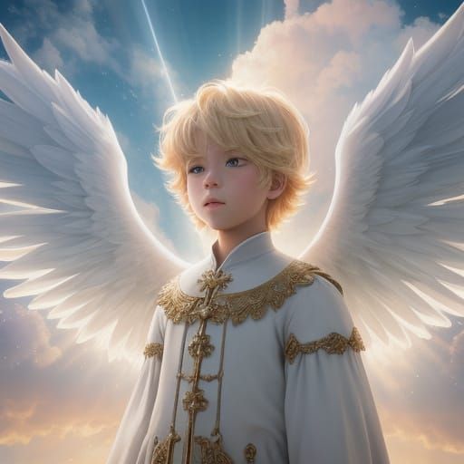 Angel Child with Cosmic Wings on Cloud