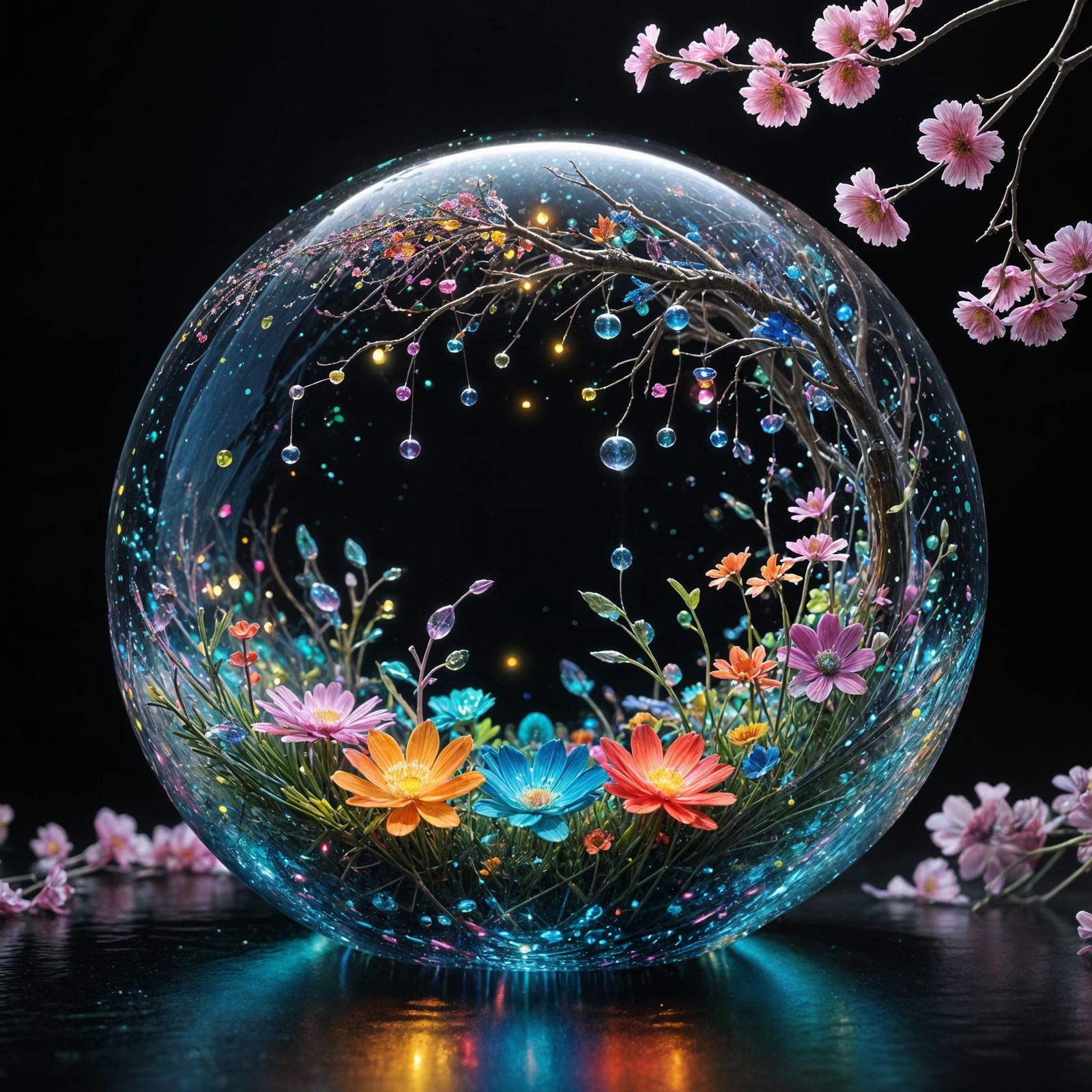 Whimsical Rainbow Bloom in Water