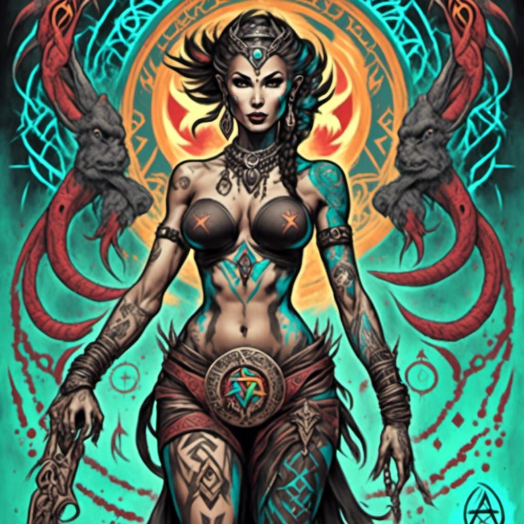 Retro Pin-Up Poster with Tribal Tattoos