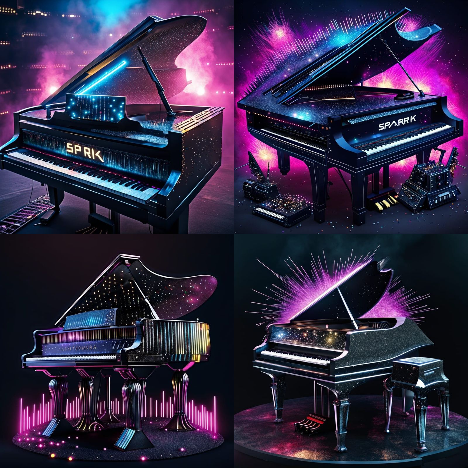 Spark-Punk Grand Piano in Dark Sci-Fi Style