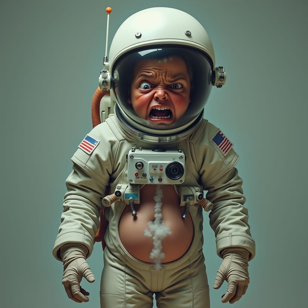 Astronaut Choking in Spacesuit: A Humorous Digital Artwork