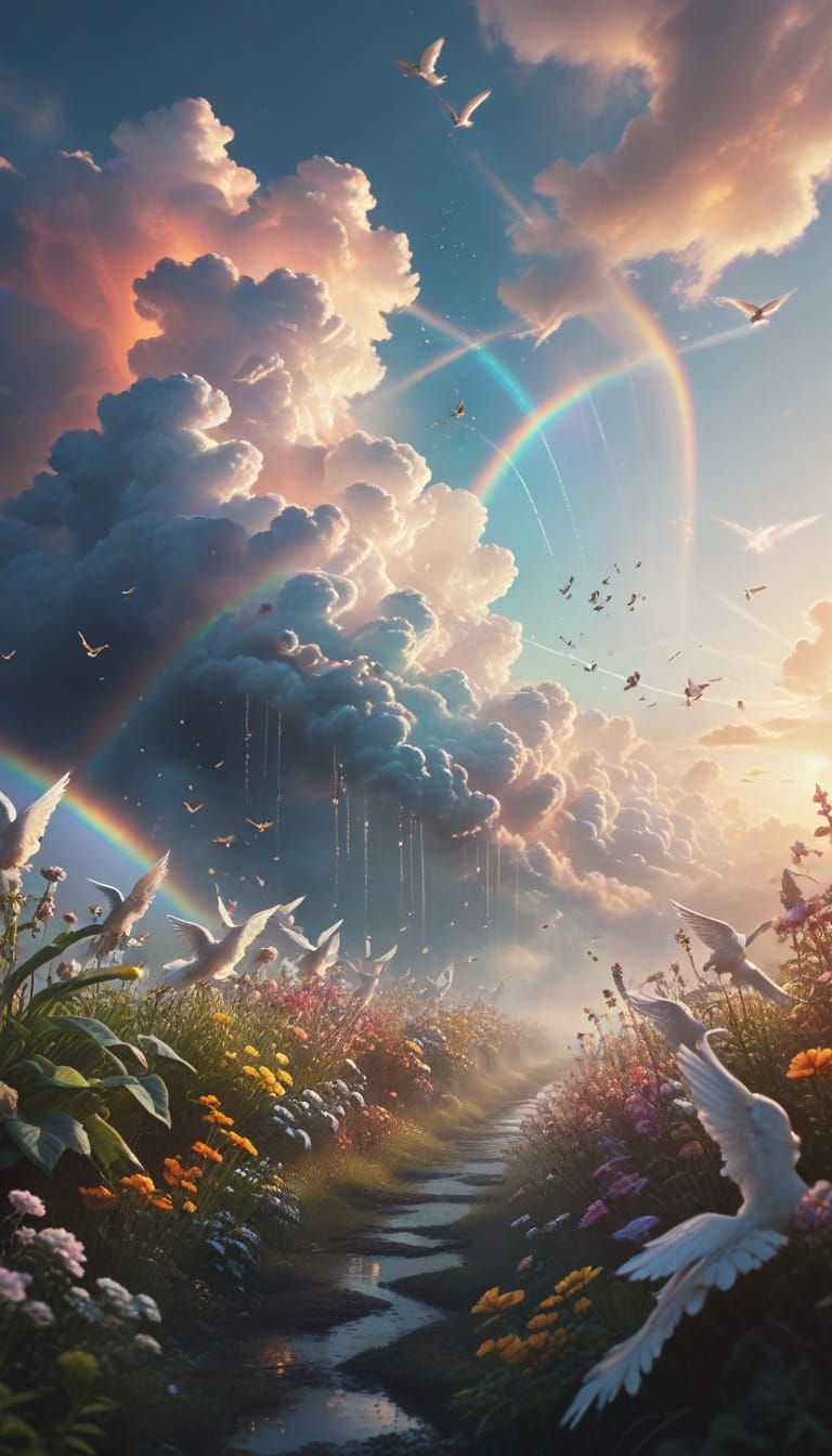 dreamy vertical sky scene high above Earth,