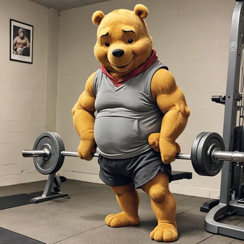 Muscular Winnie the Pooh at the Gym