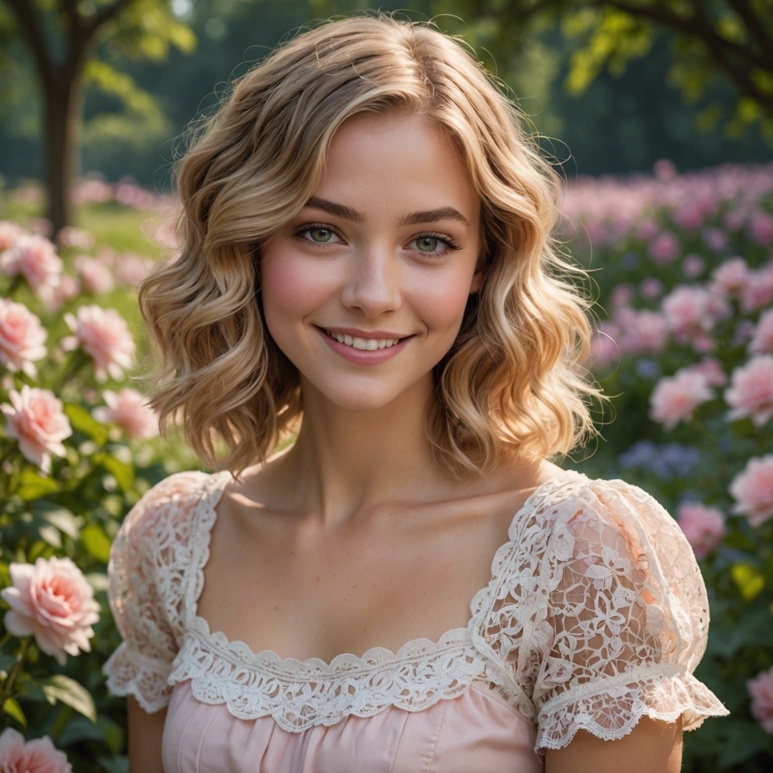 Waifish Girl in Garden: Hyperdetailed Digital Portrait