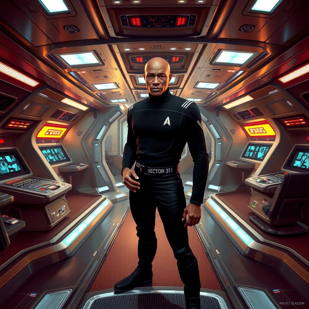 Star Trek Commander Tuvok in Section 31 Uniform on USS Voyag...