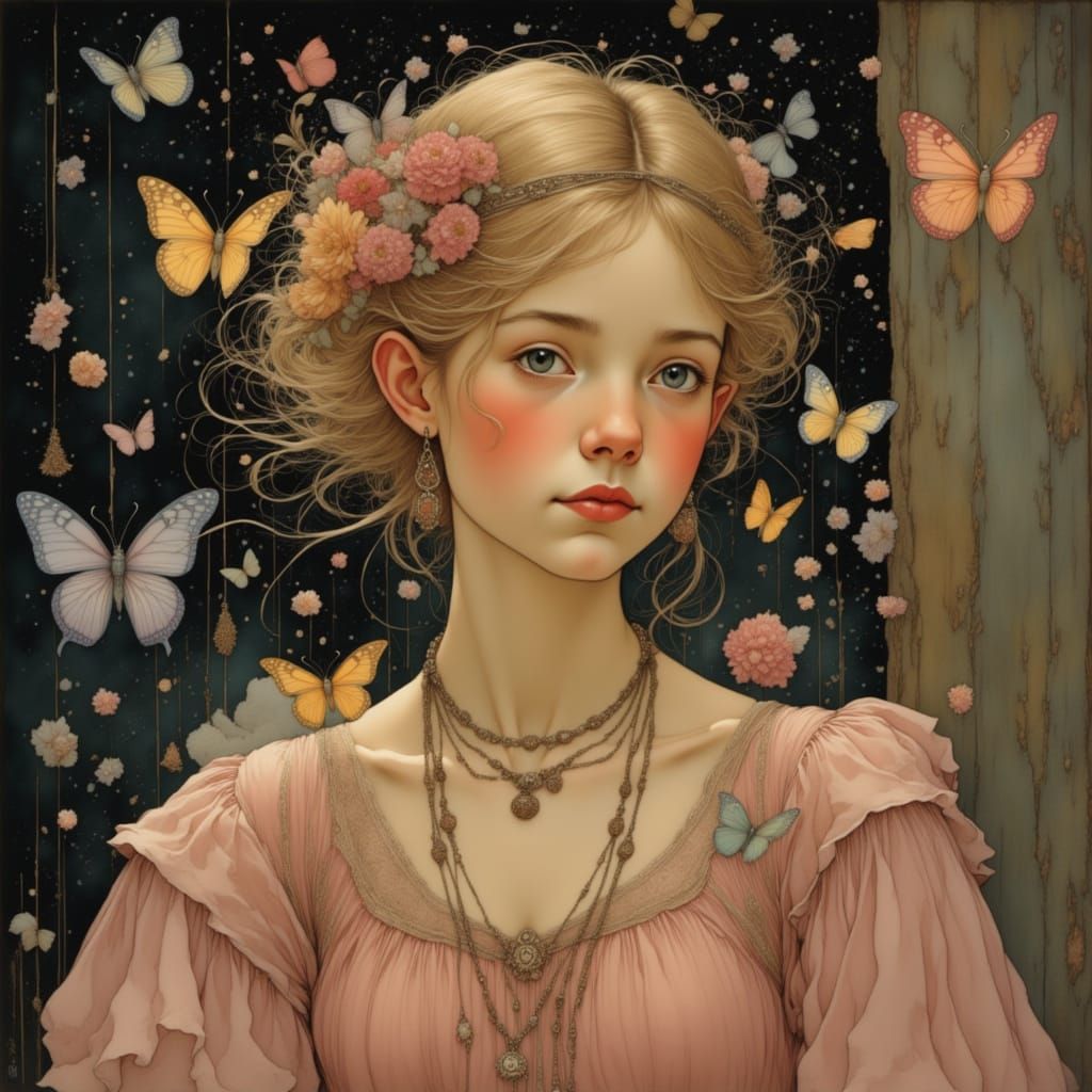 Serene Woman With Glowing Tattoos in Mystical Setting