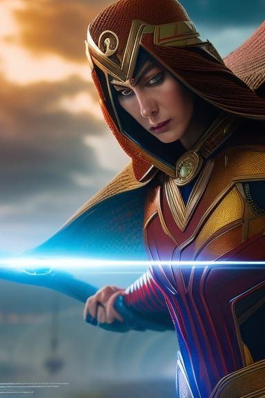 Ethereal Futurism: Scarlet Witch in Photorealistic Barrier