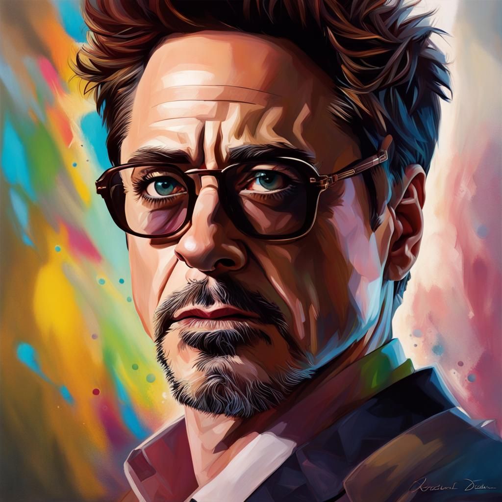 Hyperrealistic Portrait of Robert Downey Jr. in Splash Art