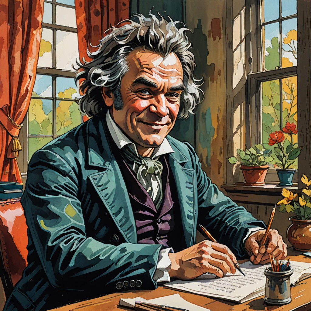 Beethoven as a Smiling Orc in Whimsical Gouache