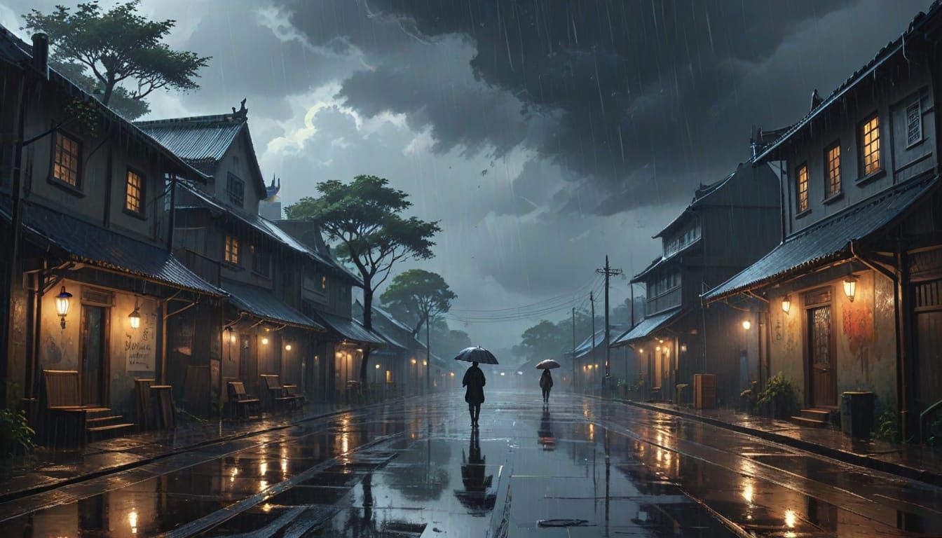 Mysterious Isekai Landscape Unfolds on a Rainy Day
