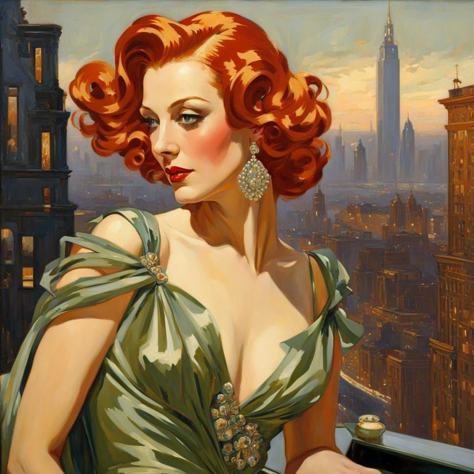 Vibrant City Goddess in Art Deco Splendor