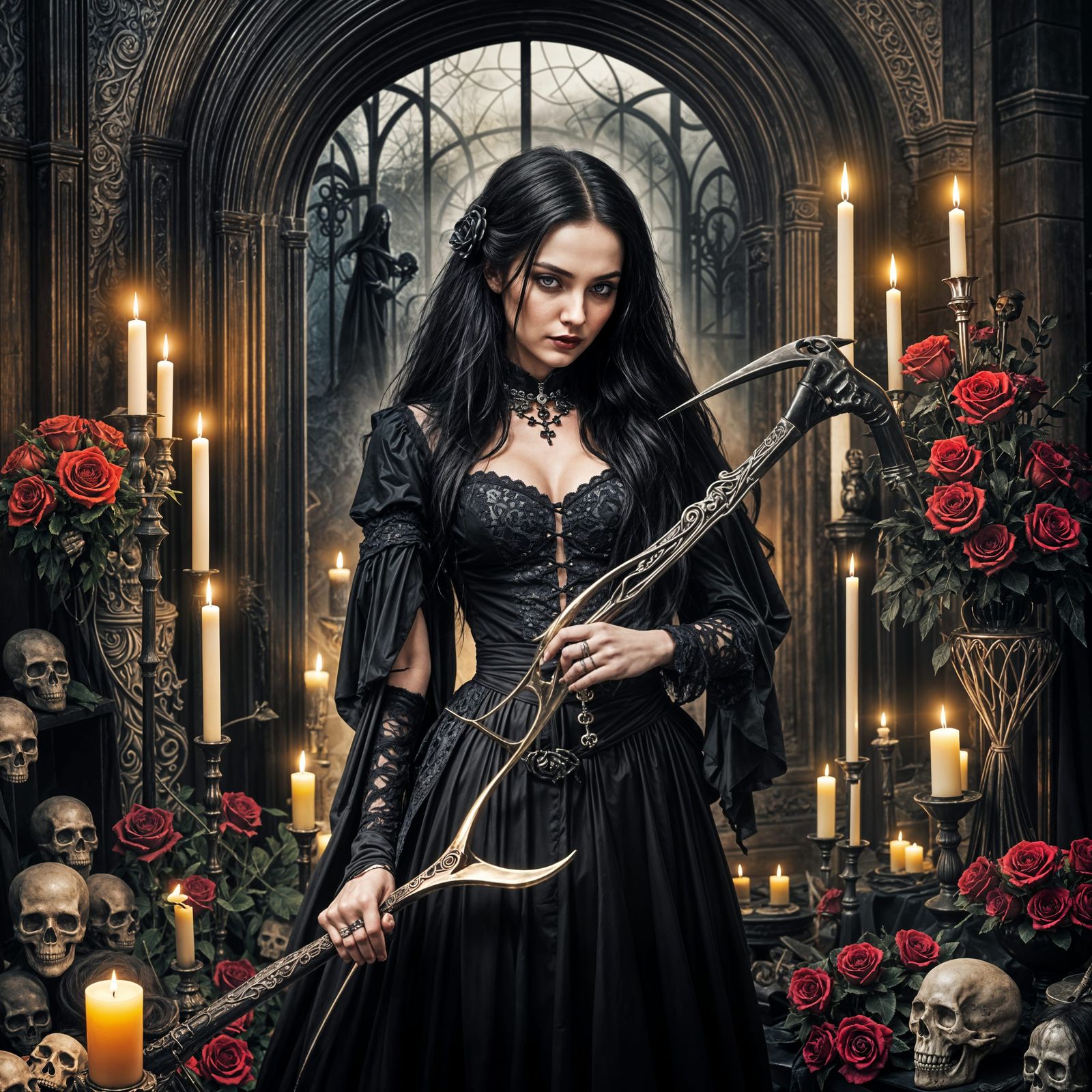 Gothic Female Grim Reaper with Scythe