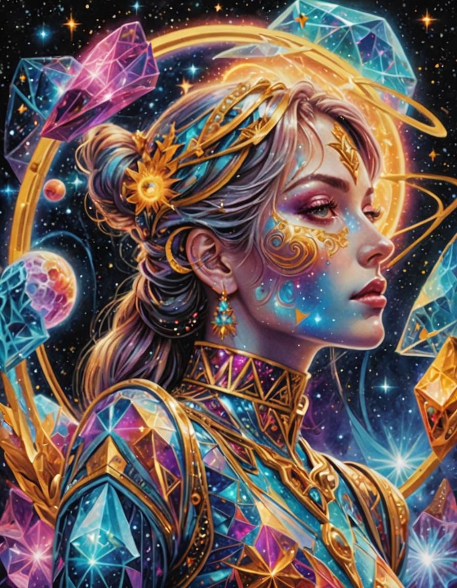 Cosmic Chimera Girl in Holographic Illustration