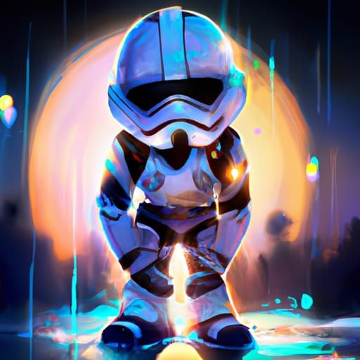 Adorable Chibi Stormtrooper Portrait in Neon Style
