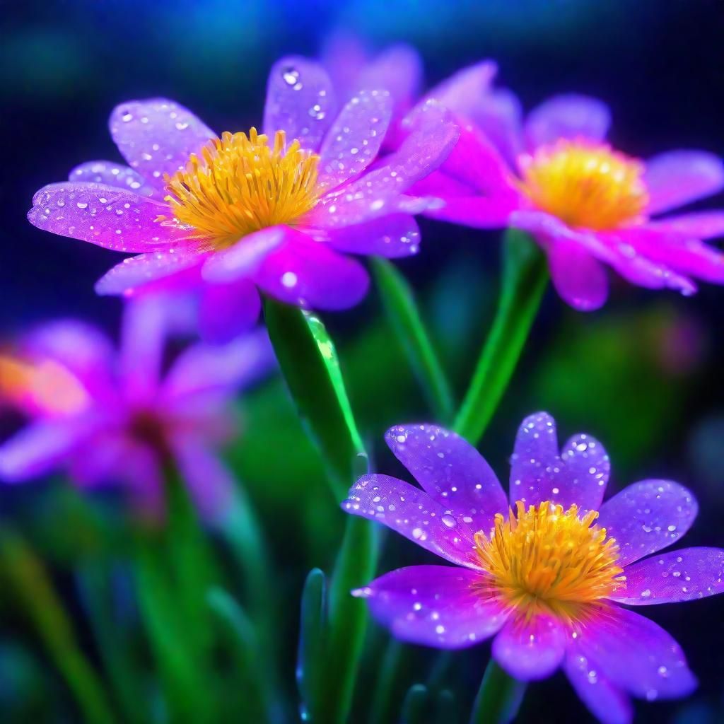 Sparkling Dew drops slowly descending on flowers...