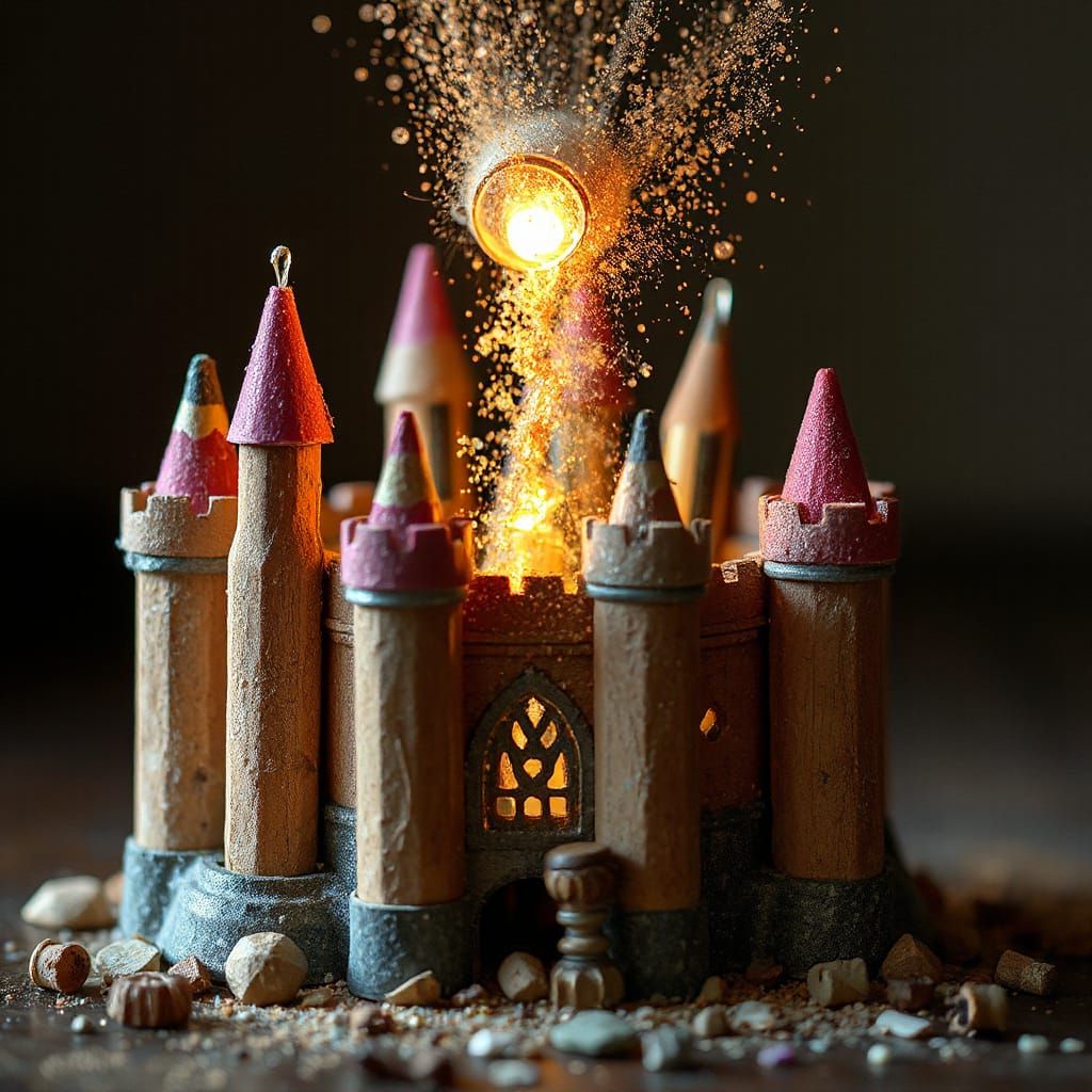Fantastical Pencil Castle in Surreal Dissolution