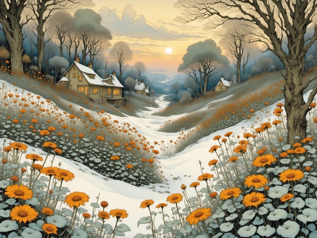 Enchanted Winter Garden in Intricate, Meticulous Detail