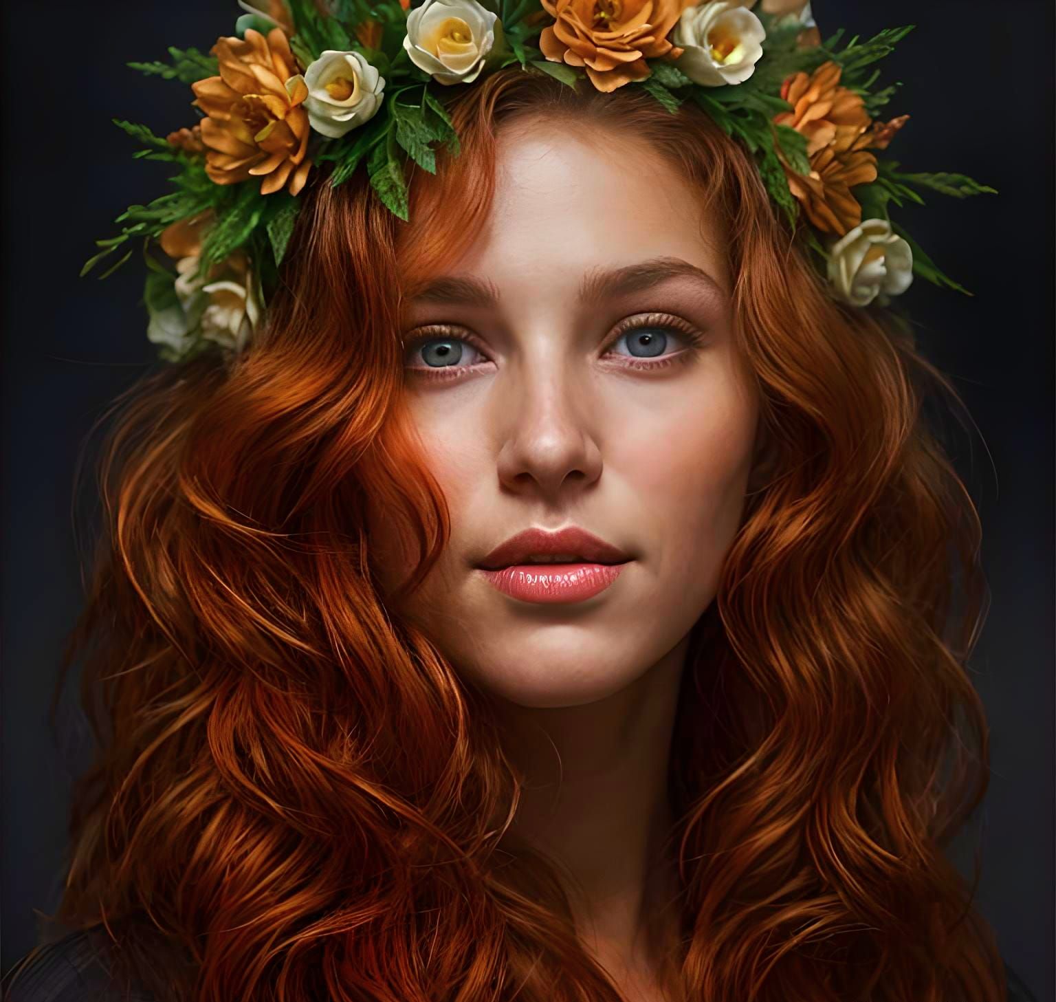 Redhead Argentinian Goddess Portrait in Hyperdetailed Style