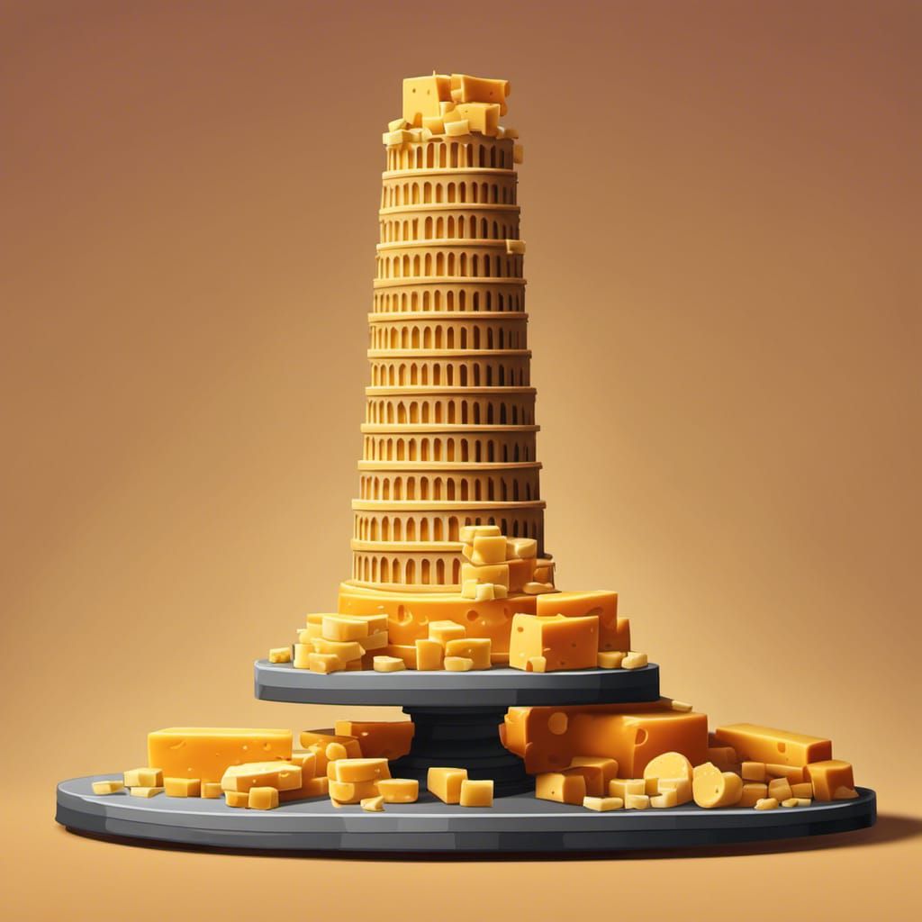 Leaning Cheese Tower: Ultrarealistic Pixel Art